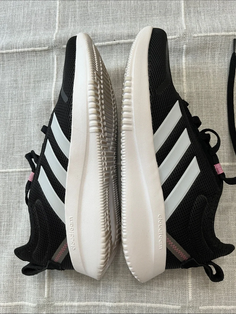 ADIDAS Women’s Black Mesh Sneakers with Pink Accents